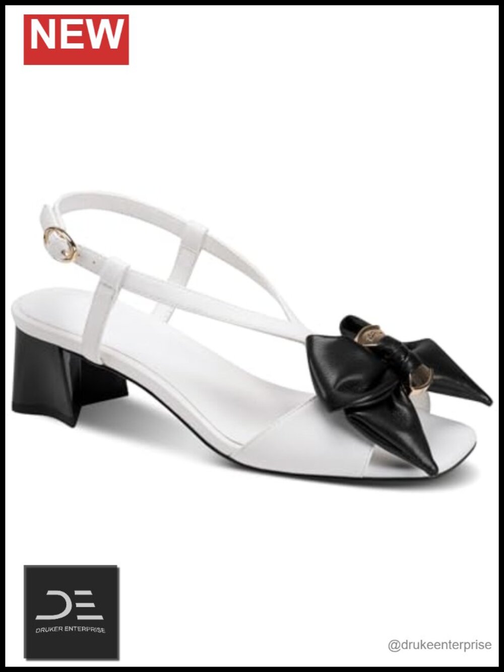 Women's Leather Block Heel Sandals Open Toe Slingback Slide with Bow